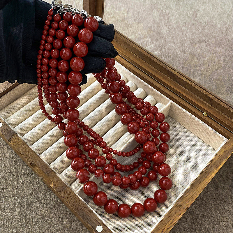 復古紅串珠玻璃項鍊－商品主圖｜https://igowo.tw/