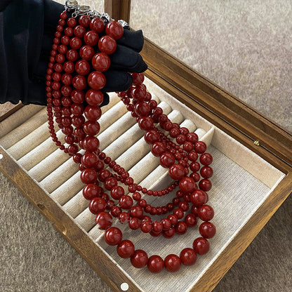 復古紅串珠玻璃項鍊－商品主圖｜https://igowo.tw/