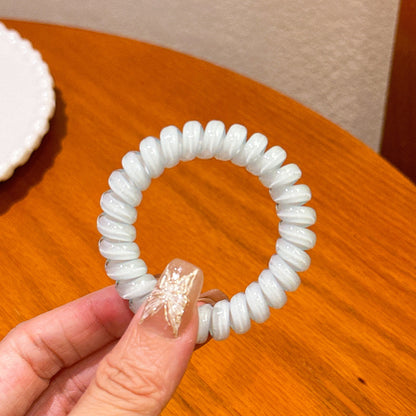 繽紛彈力繩簡約髮圈－絲印深藍款細節5｜https://igowo.tw/