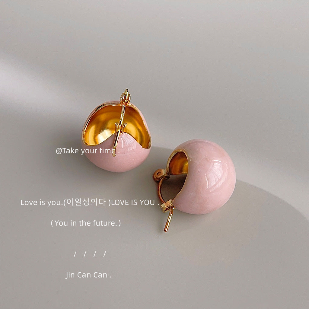 粉色琺瑯簡約耳環－商品主圖｜https://igowo.tw/