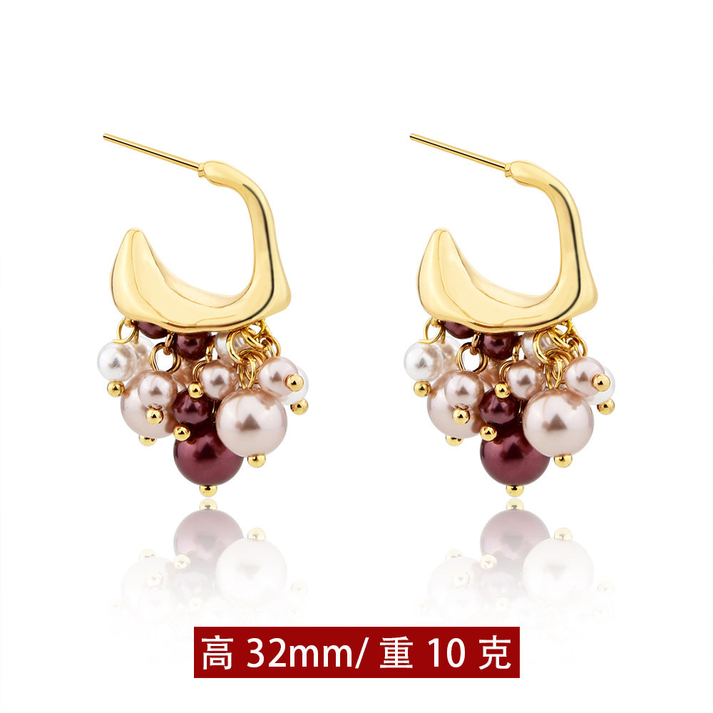 珍珠水滴流蘇鑲鑽耳環
