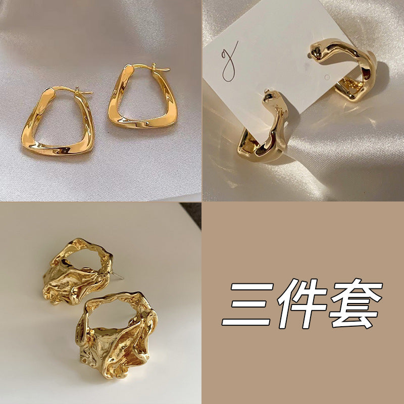 銀針扭紋耳釘三件組