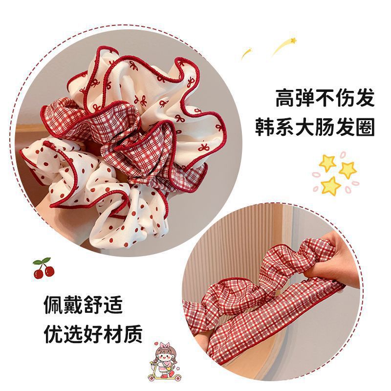 彈力繩大腸圈髮圈－紅愛心款細節2｜https://igowo.tw/