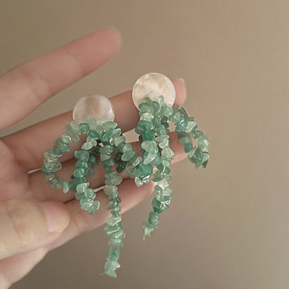 銀針彩色人造水晶款花朵流蘇耳環甜美清新耳鉤耳墜韓系高級感耳飾