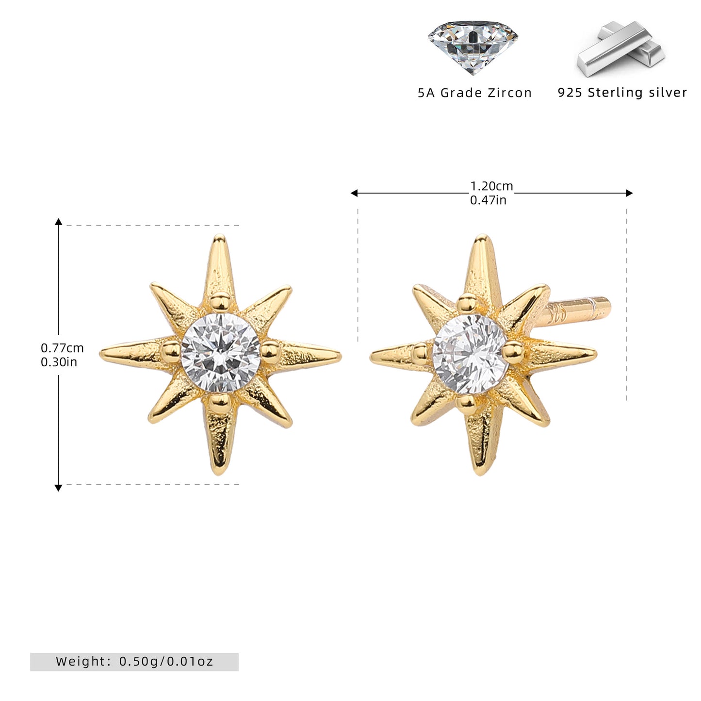 S925 新品微鑲石幸運八芒星耳釘簡約百搭小巧精致耳飾