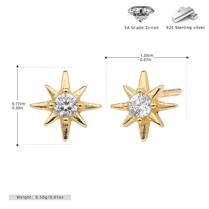 S925 新品微鑲石幸運八芒星耳釘簡約百搭小巧精致耳飾