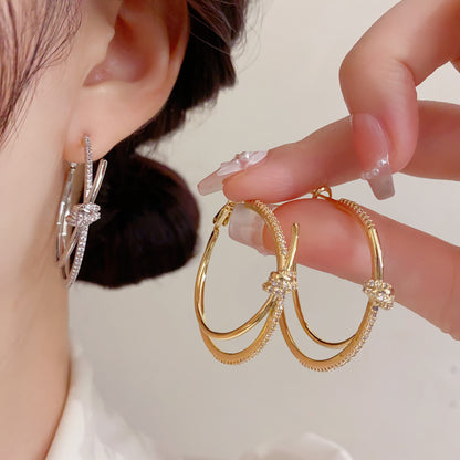 S925鋯石扭結圓圈復古耳環－商品主圖｜https://igowo.tw/