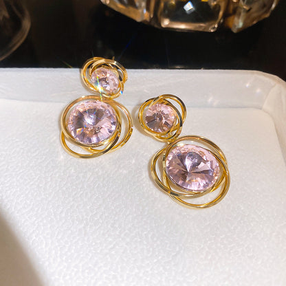 中古vintage鑲鉆圓形耳環輕奢復古宮廷風耳釘精致宴會耳飾高級感