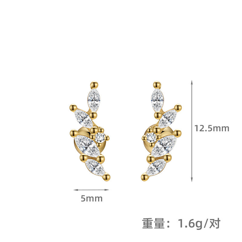 S925 不規則幾何馬眼鋯石螺絲擰扣耳釘女時尚百搭養耳洞潮耳飾