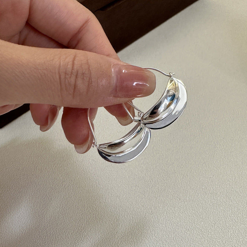 S925純銀韓版時尚包包耳環小眾設計感時髦簡約光面耳飾品耳扣