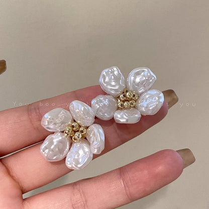 S925珍珠花朵耳環