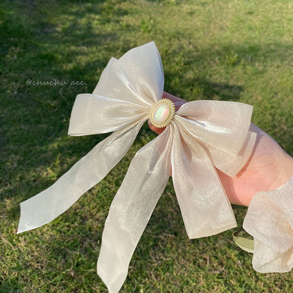 緞帶蝴蝶結髮夾－淡紫色款細節｜https://igowo.tw/