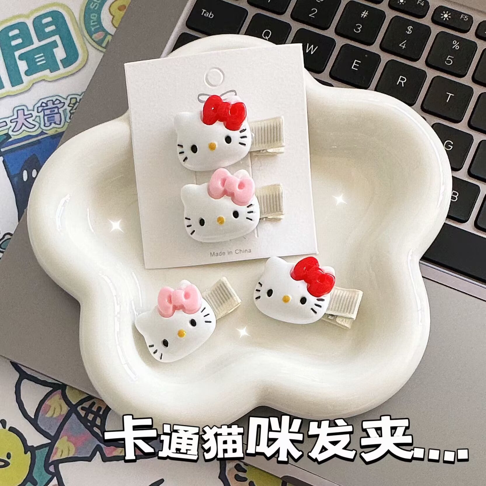 貓咪卡通髮夾－商品主圖｜https://igowo.tw/