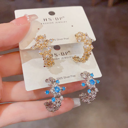 S925鋯石雪花C形復古耳環－商品主圖｜https://igowo.tw/