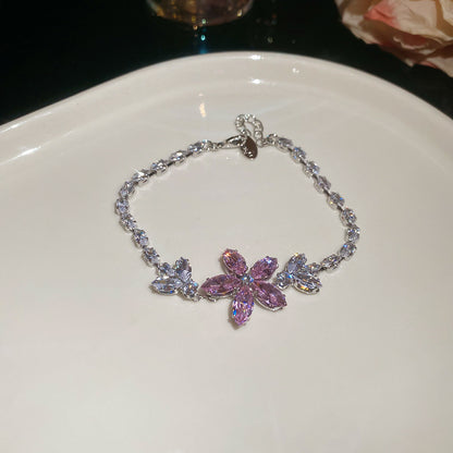 鋯石花朵吊墜手鏈耳環項鏈小眾設計感鎖骨鏈氣質精致百搭首飾套裝