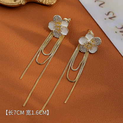 S925山茶花流蘇耳釘