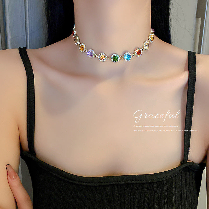 彩色鑲鑽簡約項鍊－彩色-項鍊款細節｜https://igowo.tw/