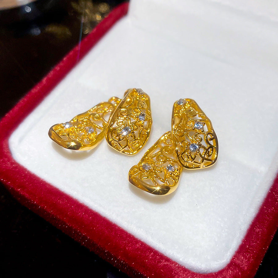 銀針復古鑲鉆水滴鏤空流蘇耳環個性時尚氣質耳釘設計感小眾耳飾女