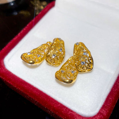 銀針復古鑲鉆水滴鏤空流蘇耳環個性時尚氣質耳釘設計感小眾耳飾女