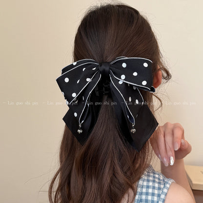 布面波點蝴蝶結髮夾