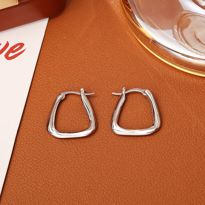 金色幾何簡約耳環－銀色四邊形耳環款實拍｜https://igowo.tw/