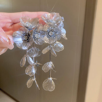 金屬花朵流蘇誇張耳環－細節特寫25｜https://igowo.tw/