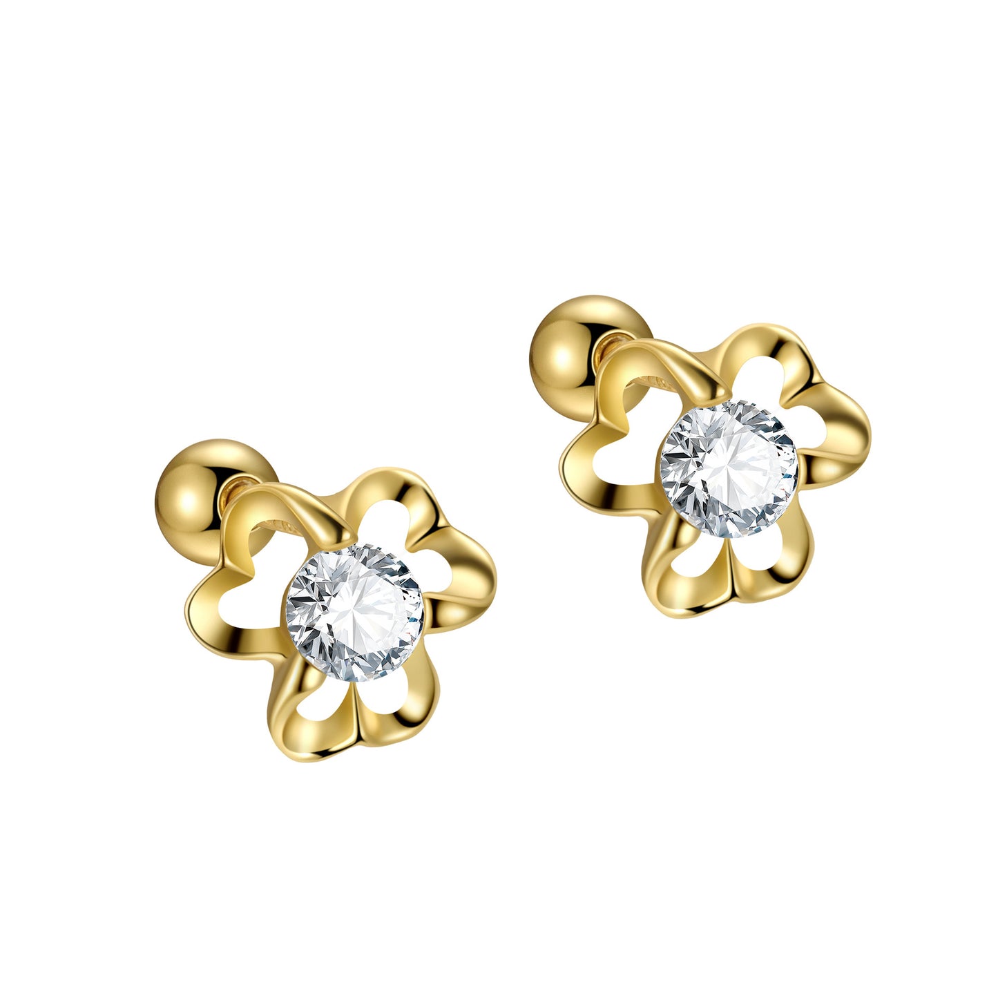 S925 愛心三葉草鑲鑽螺絲擰扣耳釘日韓簡約高級感心形單鑽耳飾