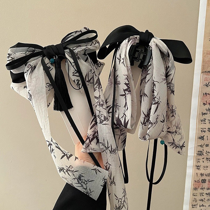 新中式蝴蝶結緞帶發夾小眾后腦勺盤發鯊魚夾抓夾國潮高級感發飾女