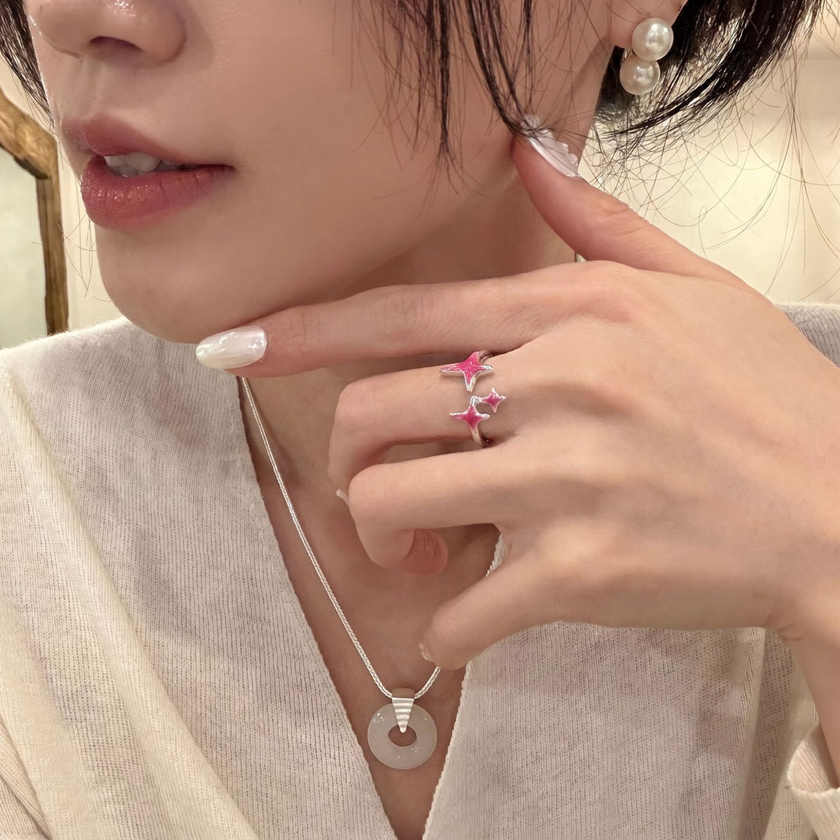 琺瑯星星不對稱戒指－藍色款實拍｜https://igowo.tw/