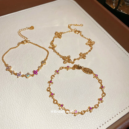 多巴胺彩色鋯石花朵手鏈韓ins風時尚精致手串輕奢高級感百搭手飾