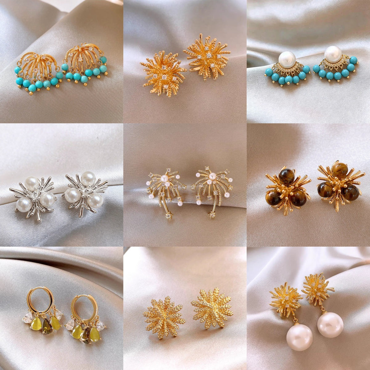 珍珠花朵鑲鑽耳釘－商品主圖｜https://igowo.tw/