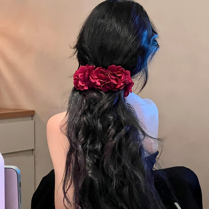 花朵簡約髮夾－花朵香蕉夾-紅色款實拍｜https://igowo.tw/