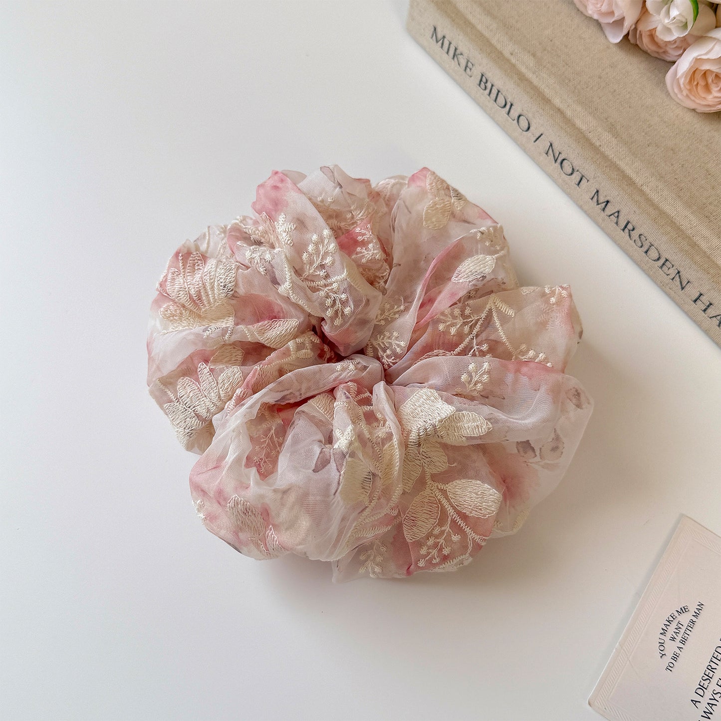 網紗大腸圈刺繡髮圈