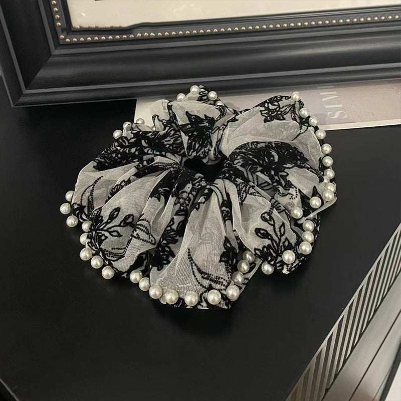 珍珠蝴蝶結刺繡髮圈