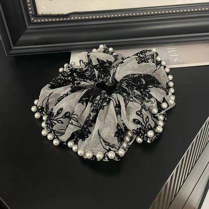 珍珠蝴蝶結刺繡髮圈
