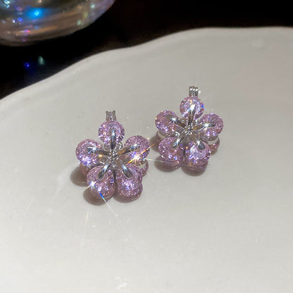 鋯石花朵雙面耳扣