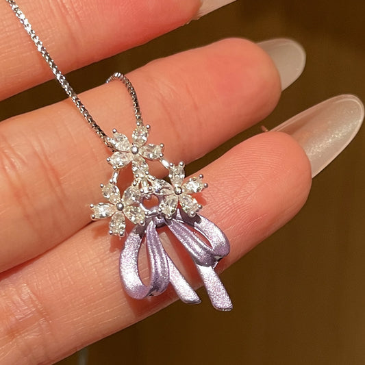 紫色琺瑯蝴蝶花朵項鍊－商品主圖｜https://igowo.tw/