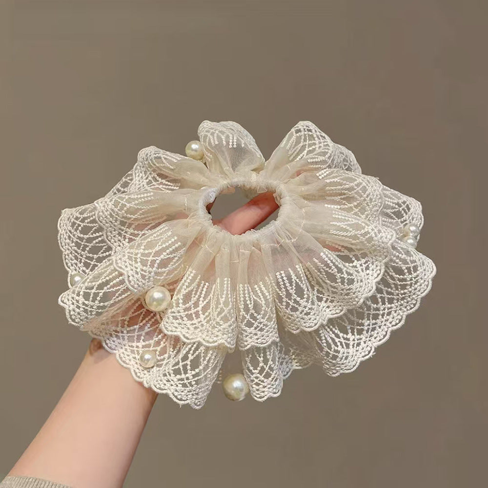 珍珠蕾絲大腸圈髮圈－商品主圖｜https://igowo.tw/