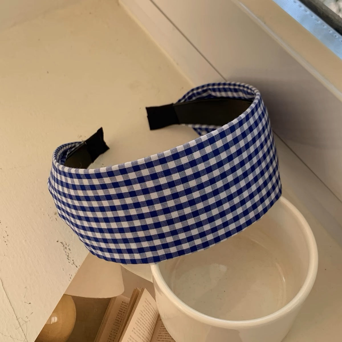 藍色格紋寬版髮箍
