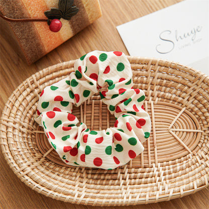 布面蝴蝶結髮圈－耳朵聖誕紅白款細節｜https://igowo.tw/