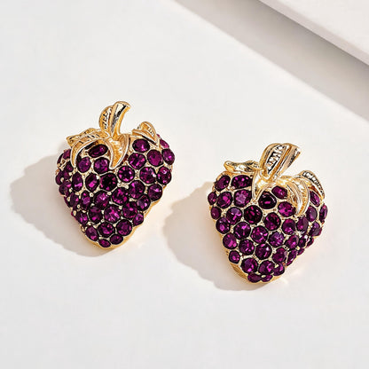 銀針草莓鑲鑽垂墜耳釘