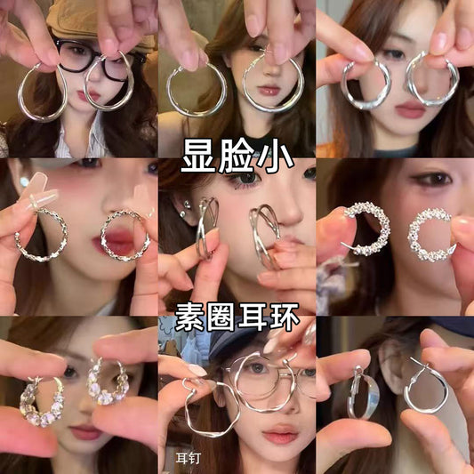 銀針簡約橢圓形耳圈歐美跨境個性潮流耳環小眾百搭設計感耳飾批發
