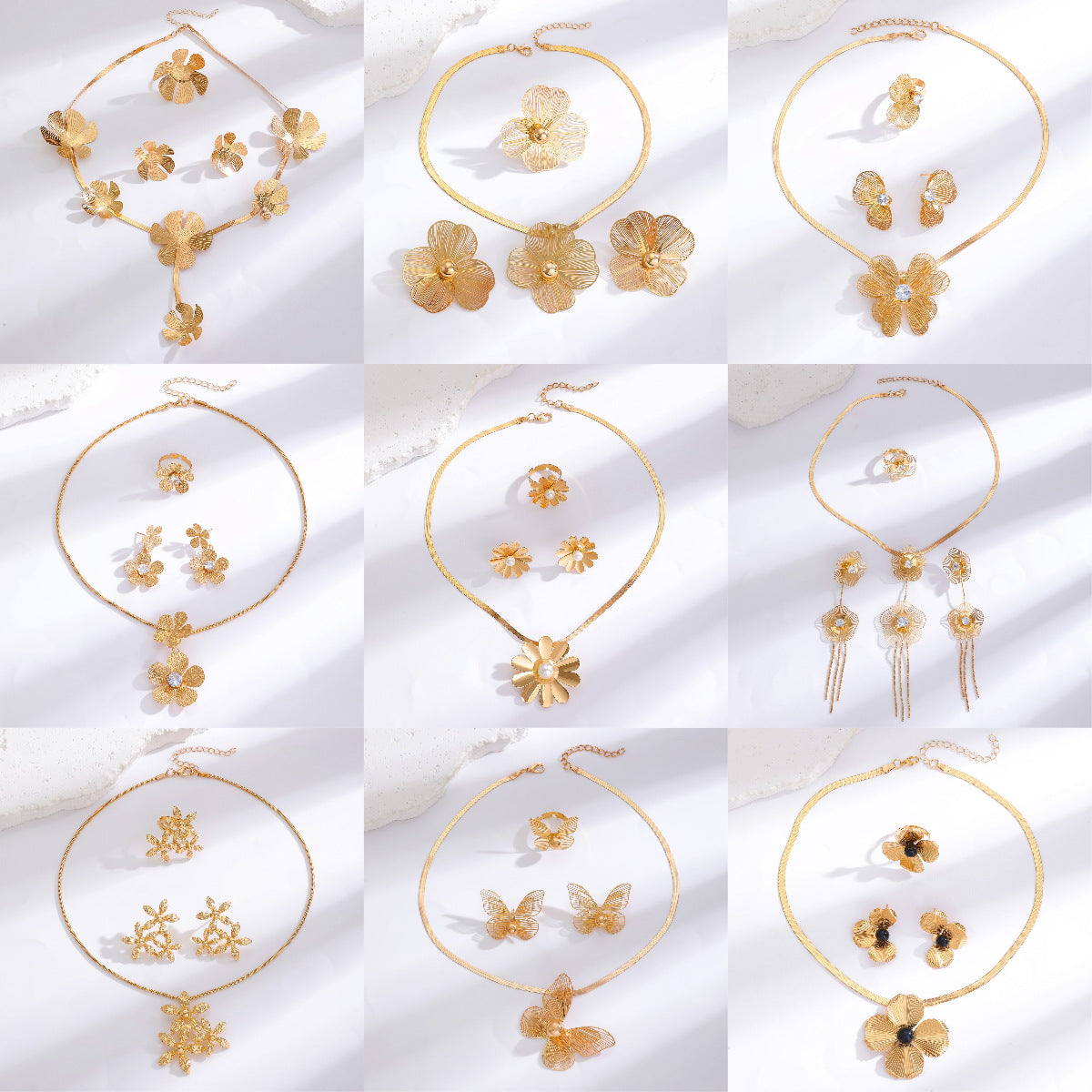 花朵鏤空項鍊耳環組－商品主圖｜https://igowo.tw/