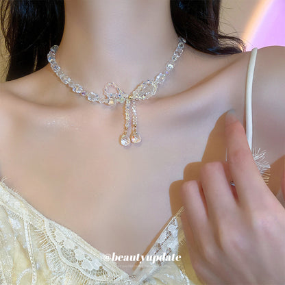 水晶蝴蝶結項鍊－商品主圖｜https://igowo.tw/