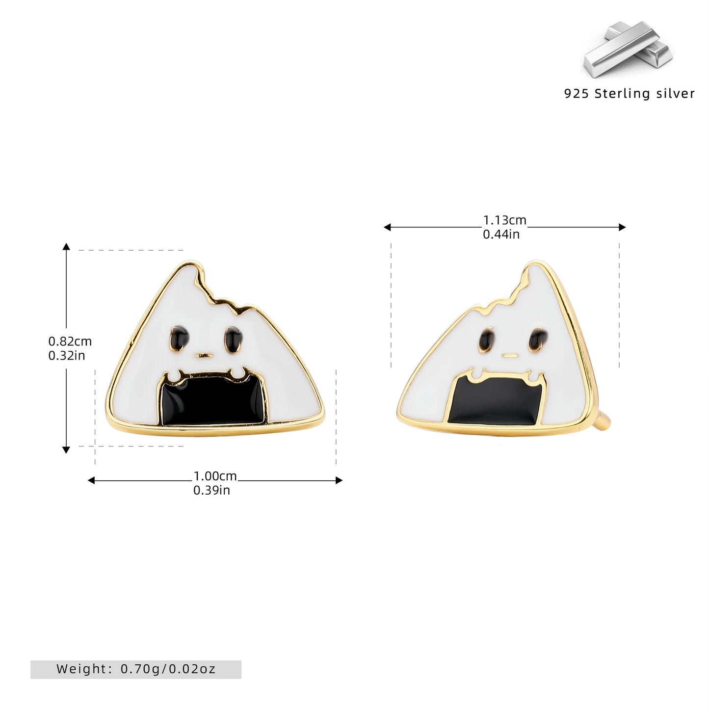 S925 耳釘軟萌擬人三角飯團滴膠耳飾日系童趣風飾品