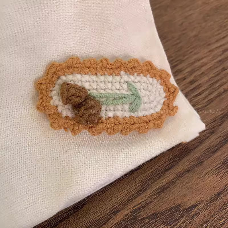 櫻桃卡通刺繡編織髮夾