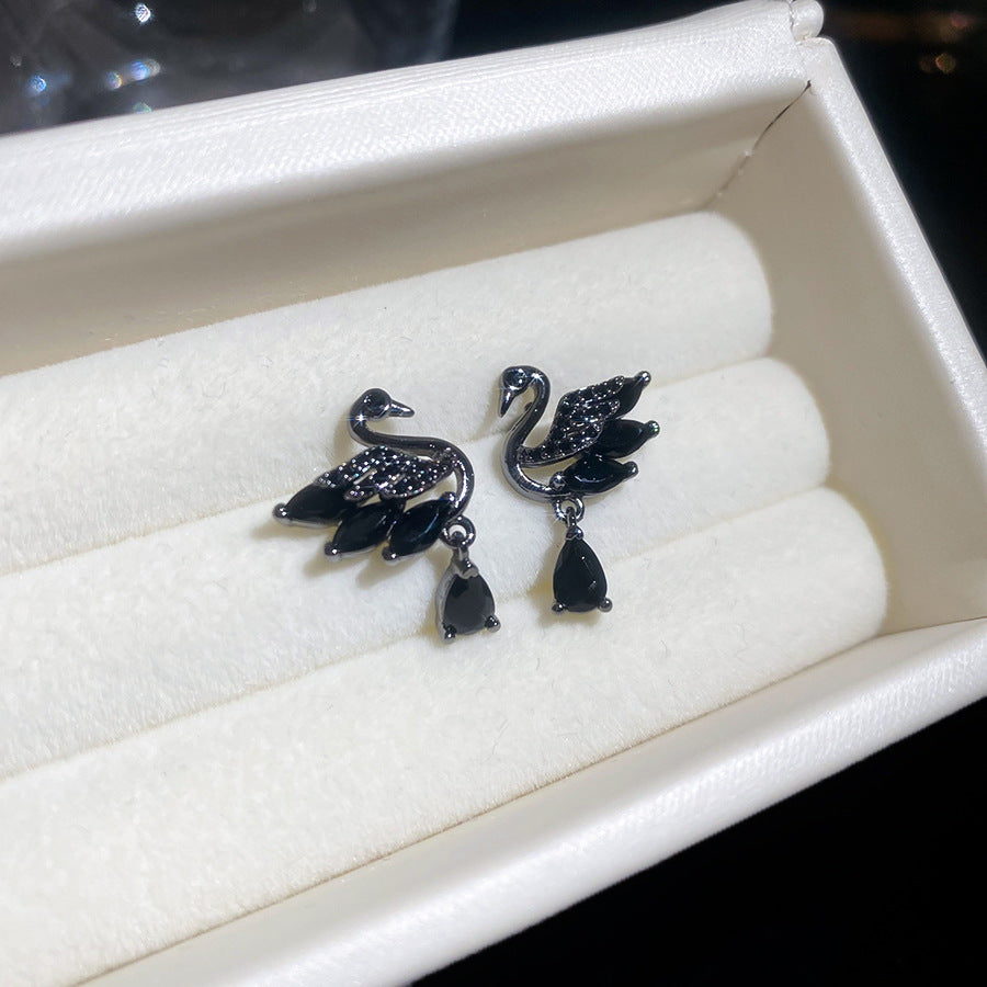 銀針鋯石天鵝水滴吊墜耳釘小眾高級感耳環精致甜美優雅氣質耳飾女