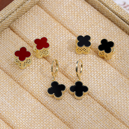 幸運草微鑲復古耳環－商品主圖｜https://igowo.tw/