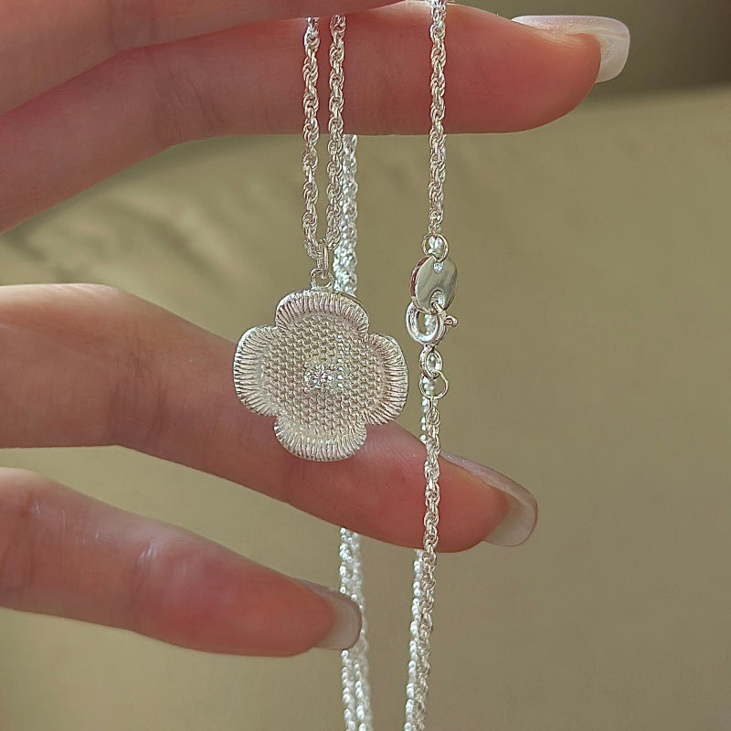 S925純銀韓版小眾設計感復古小花時尚鎖骨鏈韓國風簡約復古項鏈批