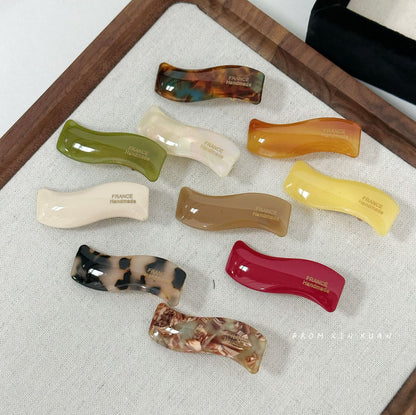 醋酸板材波浪髮夾－奶黃款細節｜https://igowo.tw/